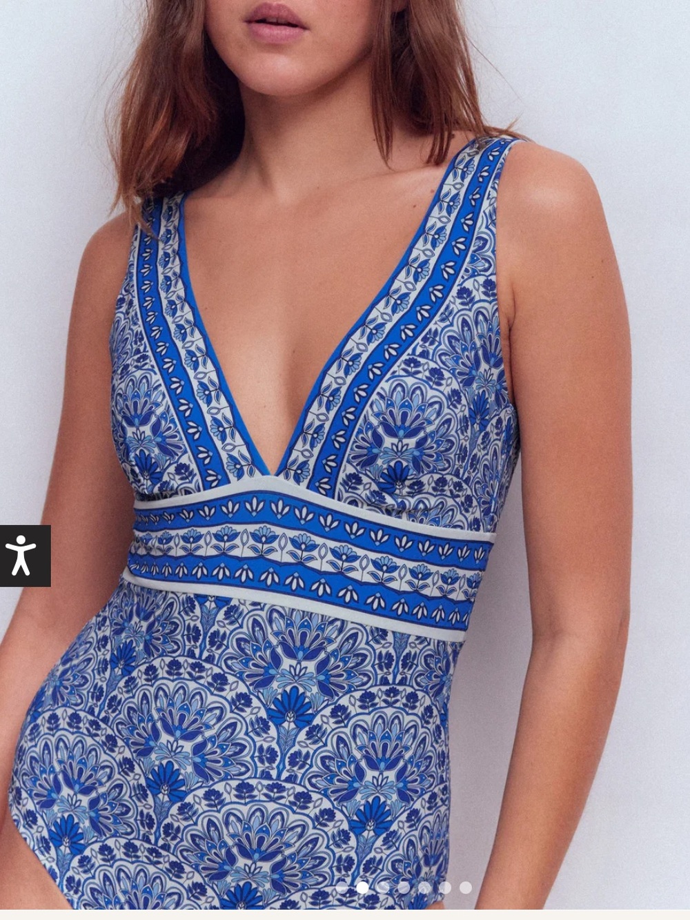 Boden Blue and White Printed Porto V-neck One-Piece Swimsuit size 4 Long